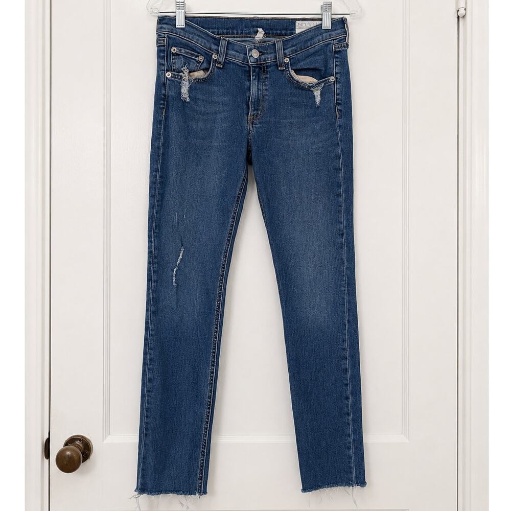 Rag & Bone Skinny Jeans  Size 28 Blue Mid Rise Distressed Raw Hem Stretch Denim